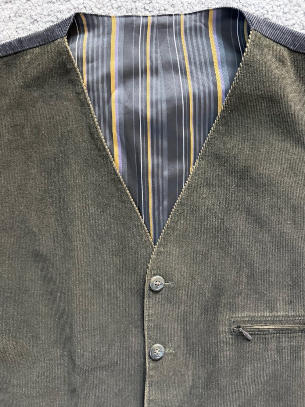 Kroon Olive Green Corduroy Waistcoat Vest Stripe Satin Lining Men's Size - Picture 4 of 16